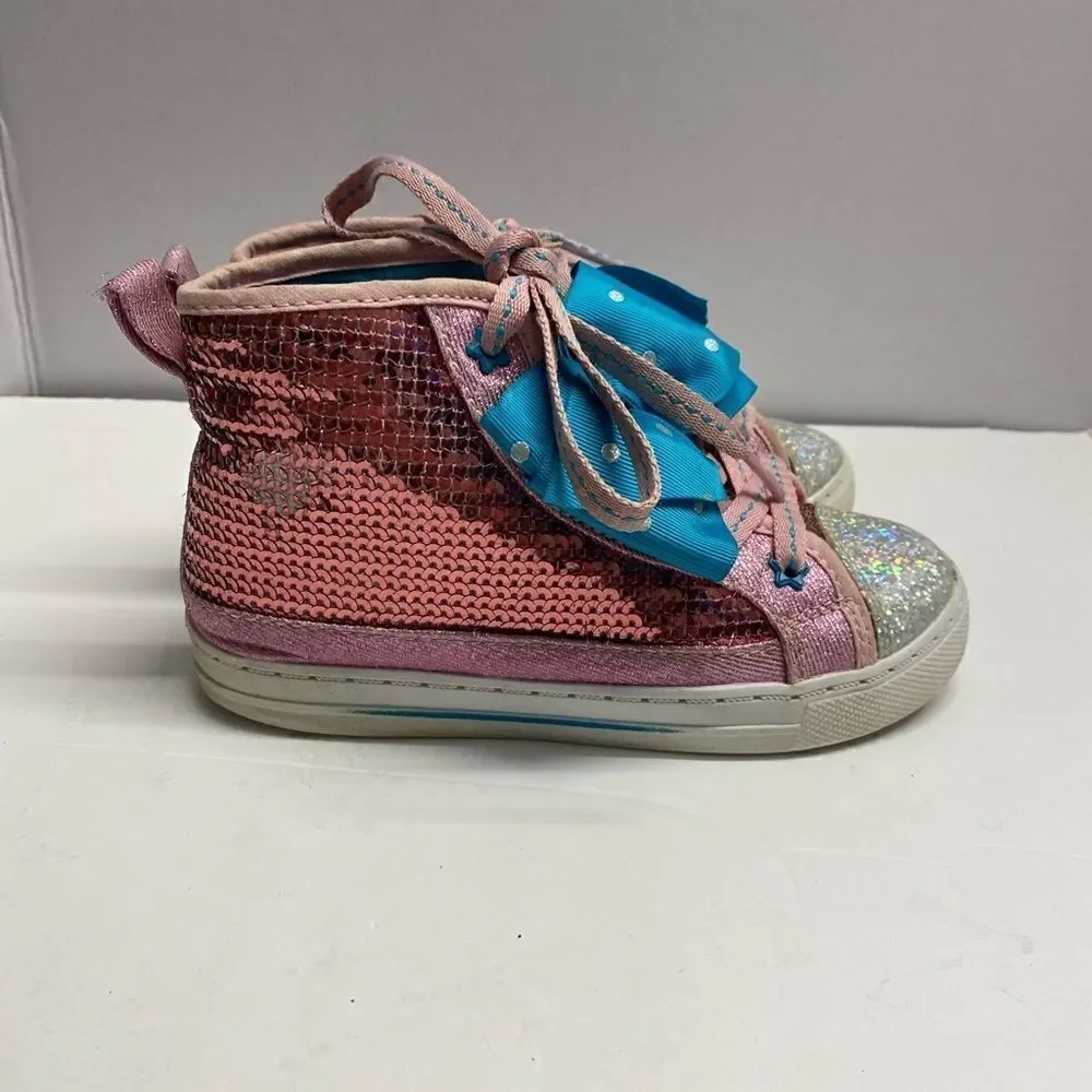 Girls JoJo Siwa pink high top sequin sparkly blue bow sneakers